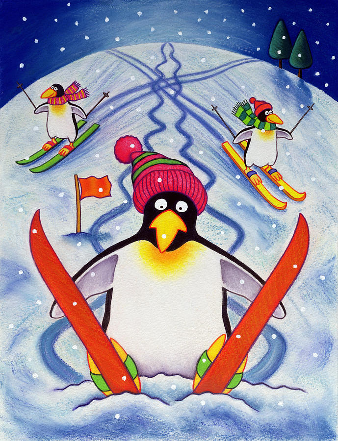 Winter Painting - Skiing Holiday by Cathy Baxter