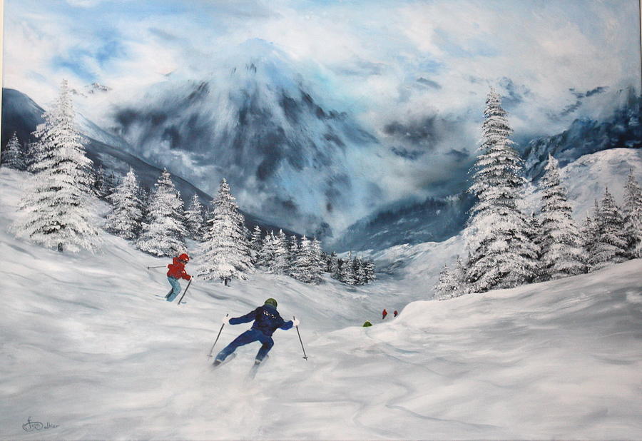 Skiing in Italy Painting by Jean Walker