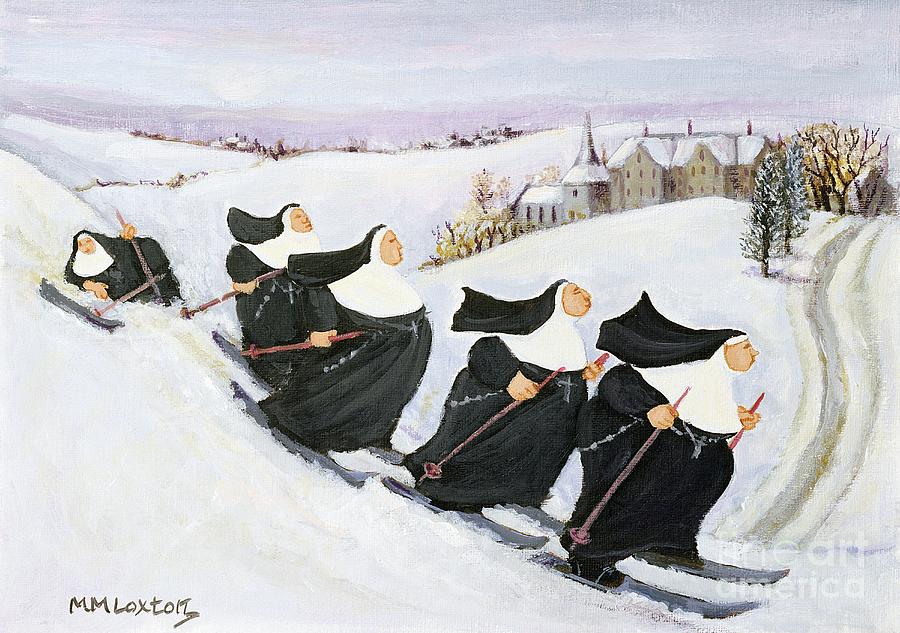 Winter Painting - Skiing by Margaret Loxton