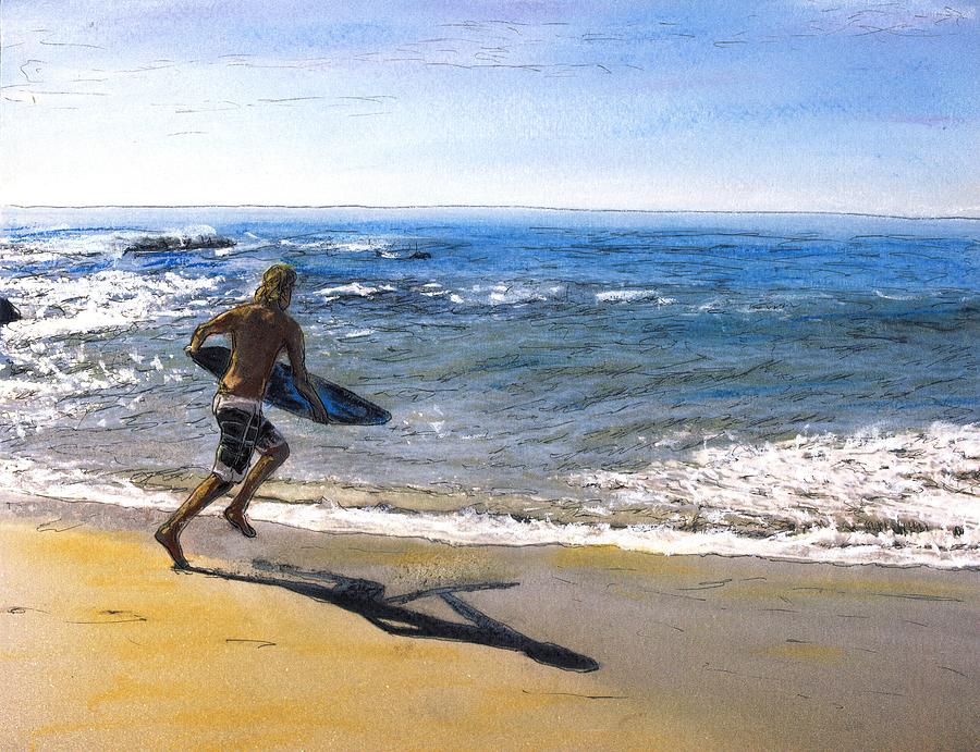 Skim Boarding at Pearl Beach Now Sold Mixed Media by Randy Sprout
