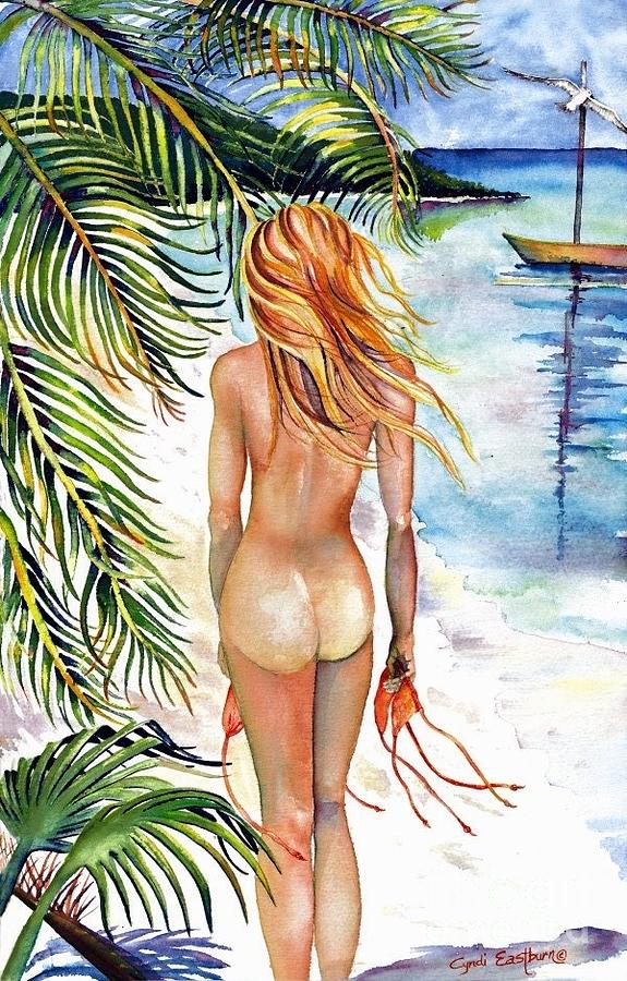 Skinny Porn Girl Onesie - Skinny Dipping Beach Girl Painting by Cyndi EASTBURN - Pixels