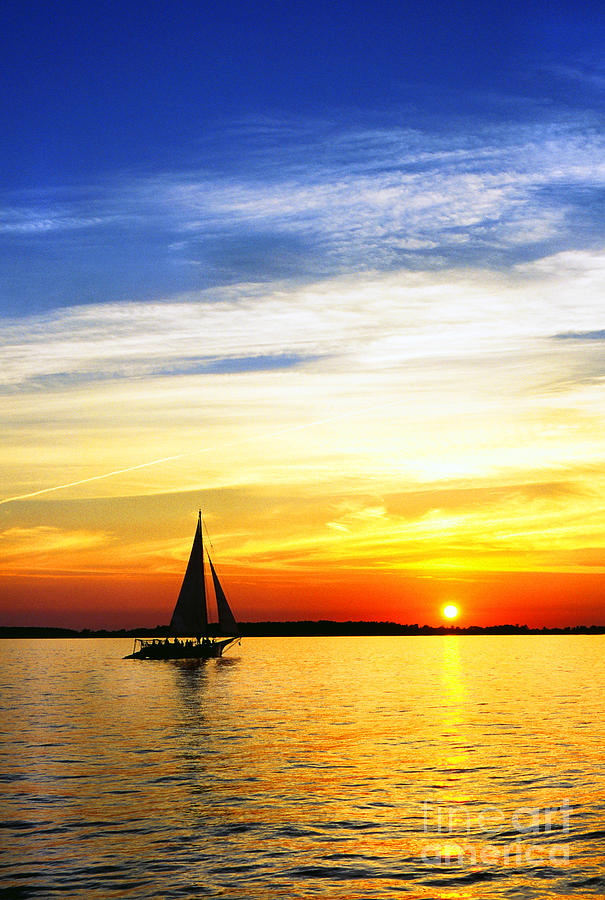 Sunset Photograph - Skipjack under Full Sail at Sunset by Thomas R Fletcher