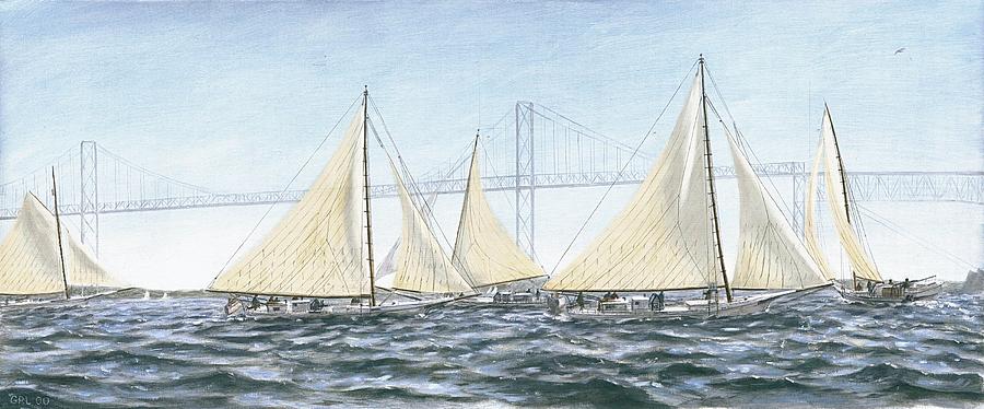 Skipjacks Racing Chesapeake Bay Maryland Painting by G Linsenmayer