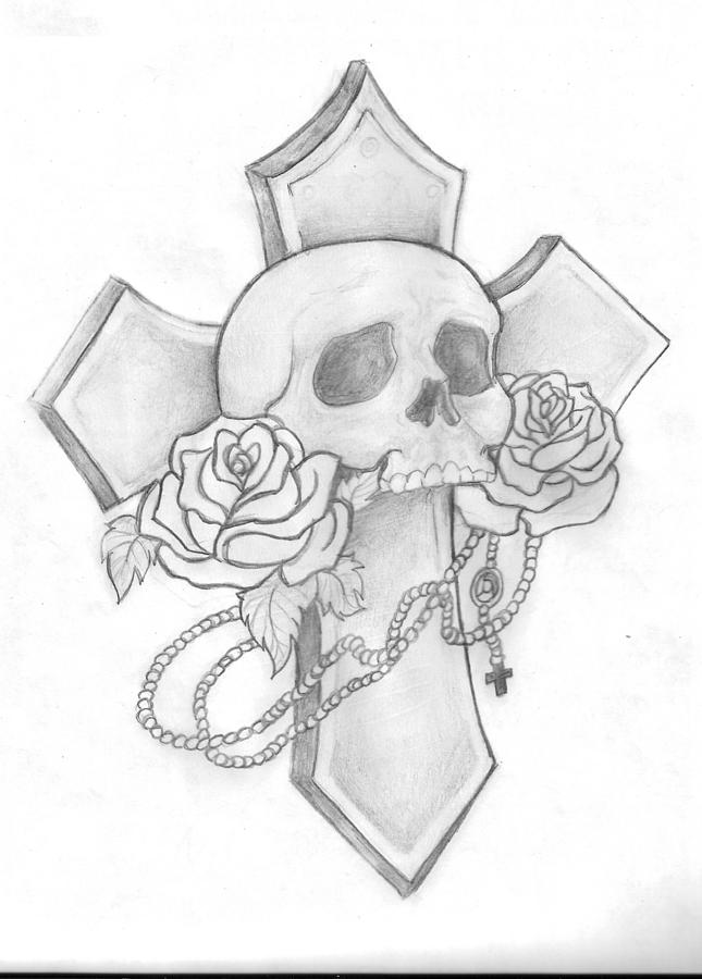 Art Surreal Skull Cross TattooHand drawing on paper Stock Illustration   Adobe Stock