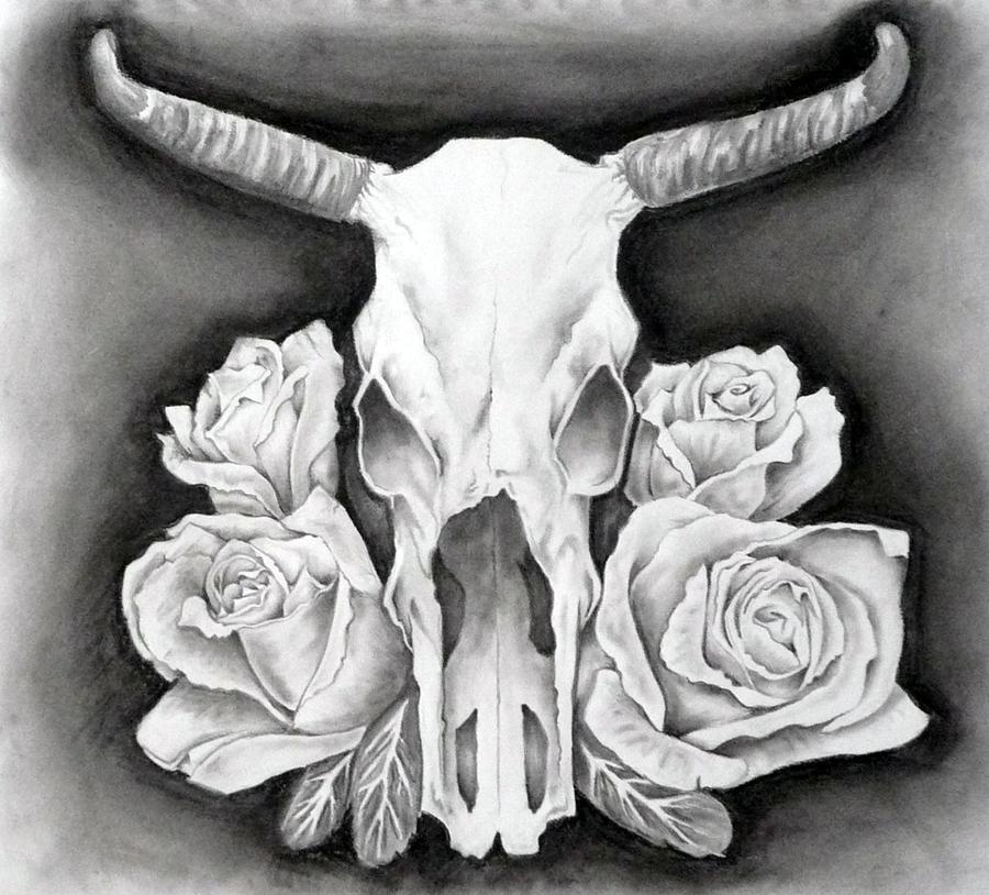 skull and rose outline