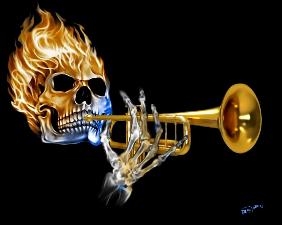 Skull and Trumpet Mixed Media by Anthony Seeker