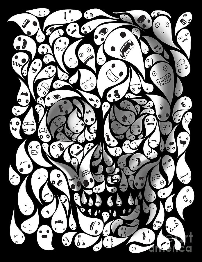 Skull Painting - Skull Doodle by Sassan Filsoof