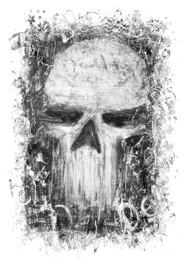 Skull Grunge Painting by Roseanne Jones