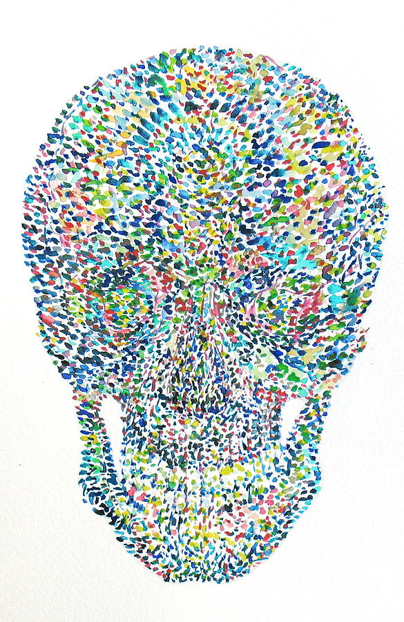 Skull Head Watercolor Portrait Painting by Fabrizio Cassetta