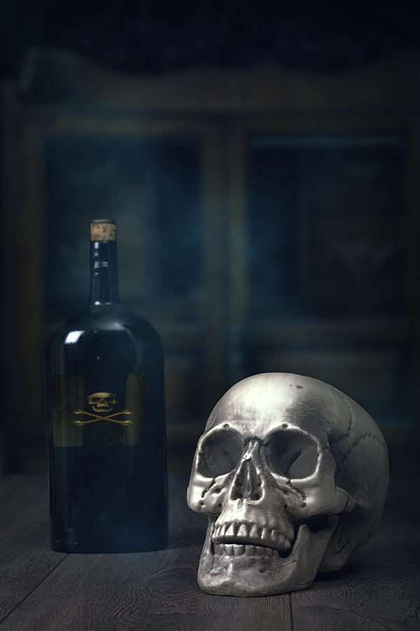 Bottle Photograph - Skull With Poison Bottle by Amanda Elwell