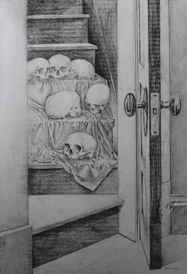 Skulls On Staircase Drawing by Robert Tracy