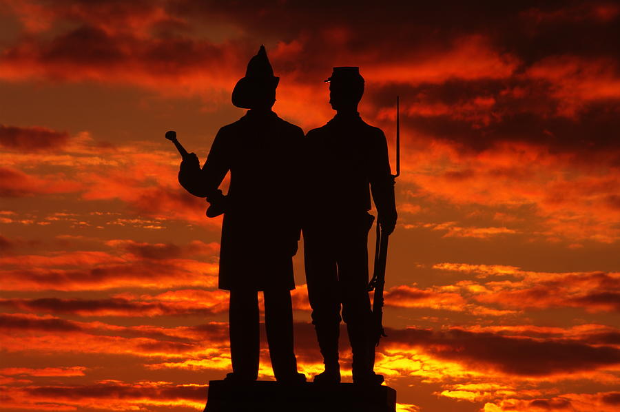 Sky Fire - 73rd NY Infantry Fourth Excelsior Second Fire Zouaves-A1 Sunrise Autumn Gettysburg Photograph by Michael Mazaika