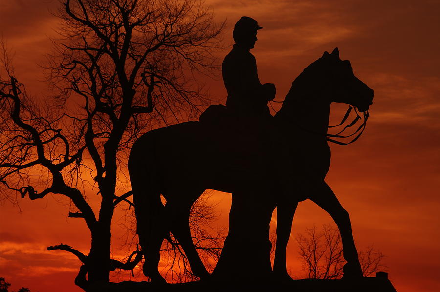 Sky Fire - 8th Pennsylvania Cavalry Regiment Pleasonton Avenue Sunset Autumn Gettysburg Photograph by Michael Mazaika