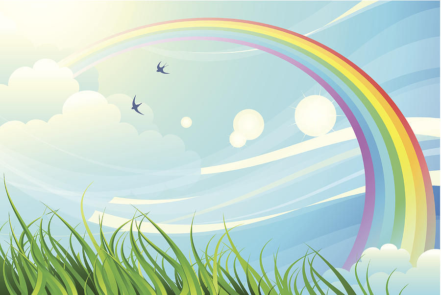 Sky, grass, rainbow Drawing by Miava