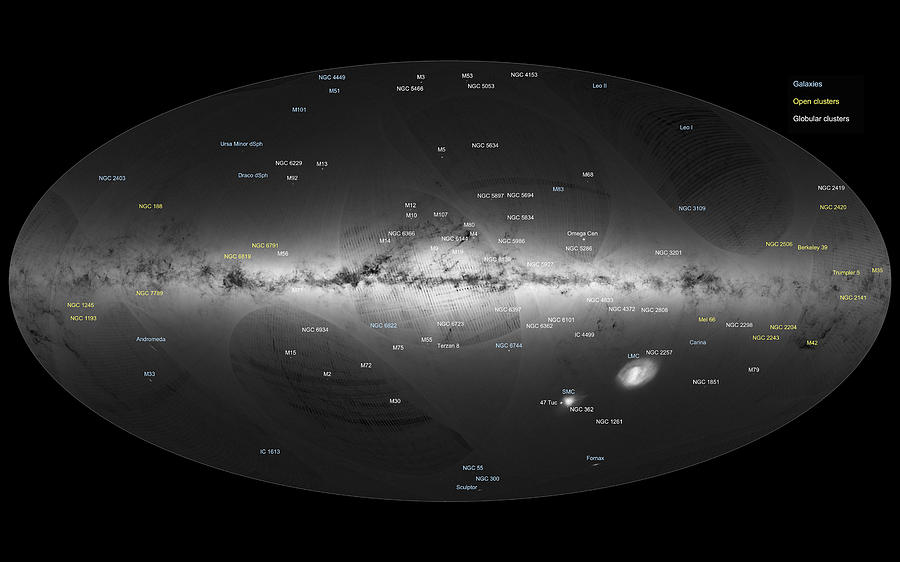 Sky Map, Gaia Satellite Annotated Photograph by Science Source