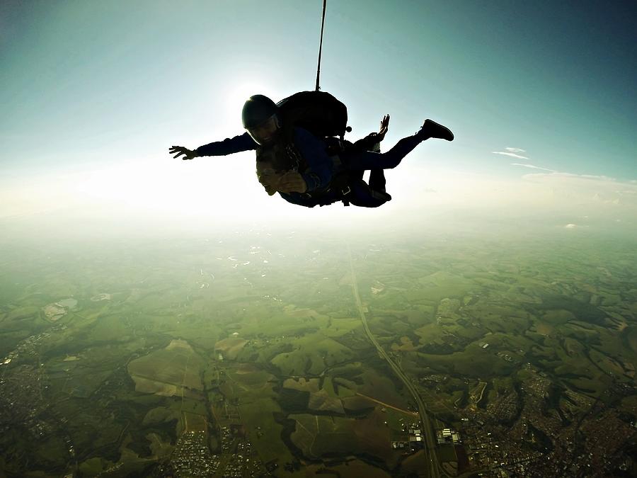 Skydiving tandem silhouette effect Photograph by Graiki