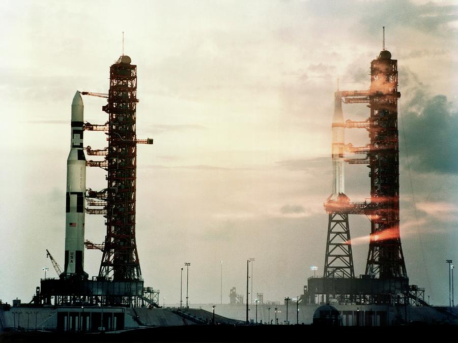 Skylab 1 And Skylab 2 Rockets by Nasa/science Photo Library.