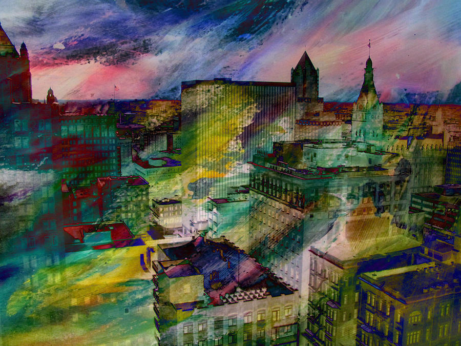 Skyline and Abstract Paint 1 Digital Art by Anita Burgermeister