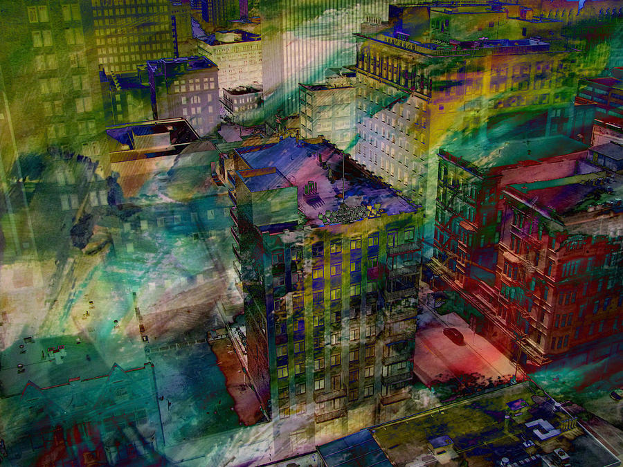 Milwaukee Digital Art - Skyline and Abstract Paint 2 by Anita Burgermeister