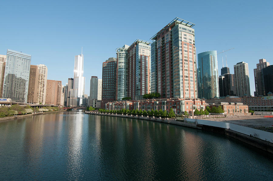 Chicago Photograph - Skyline And Chicago River With Trump by Alan Klehr