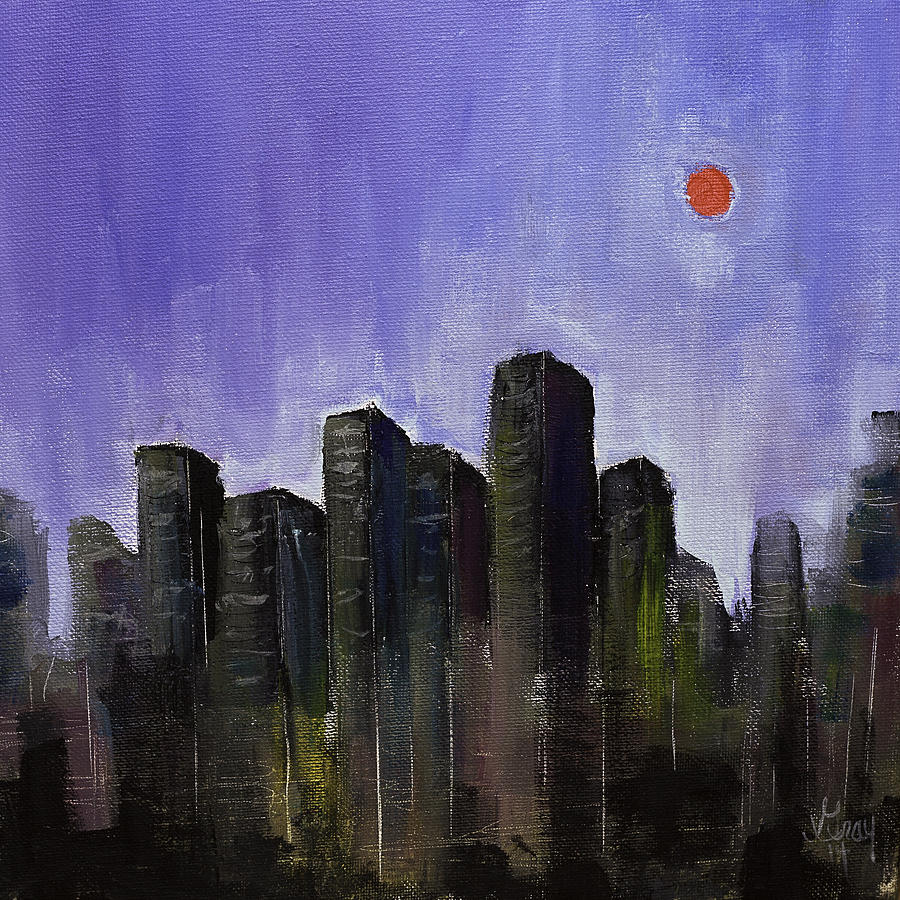 Skyline Cityscape Expressionist Original Painting on Canvas Painting by Gray  Artus