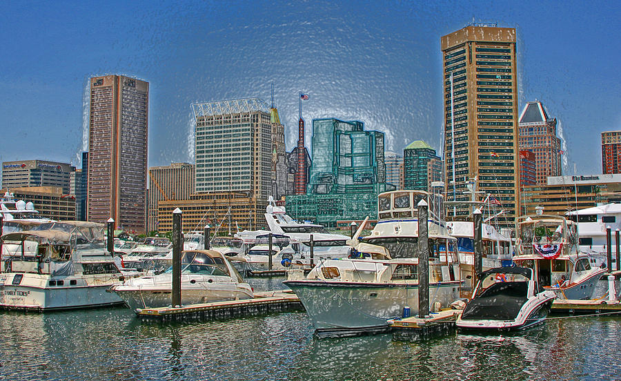 Skyline from the docks plastic wrap effect Photograph by Andy Lawless