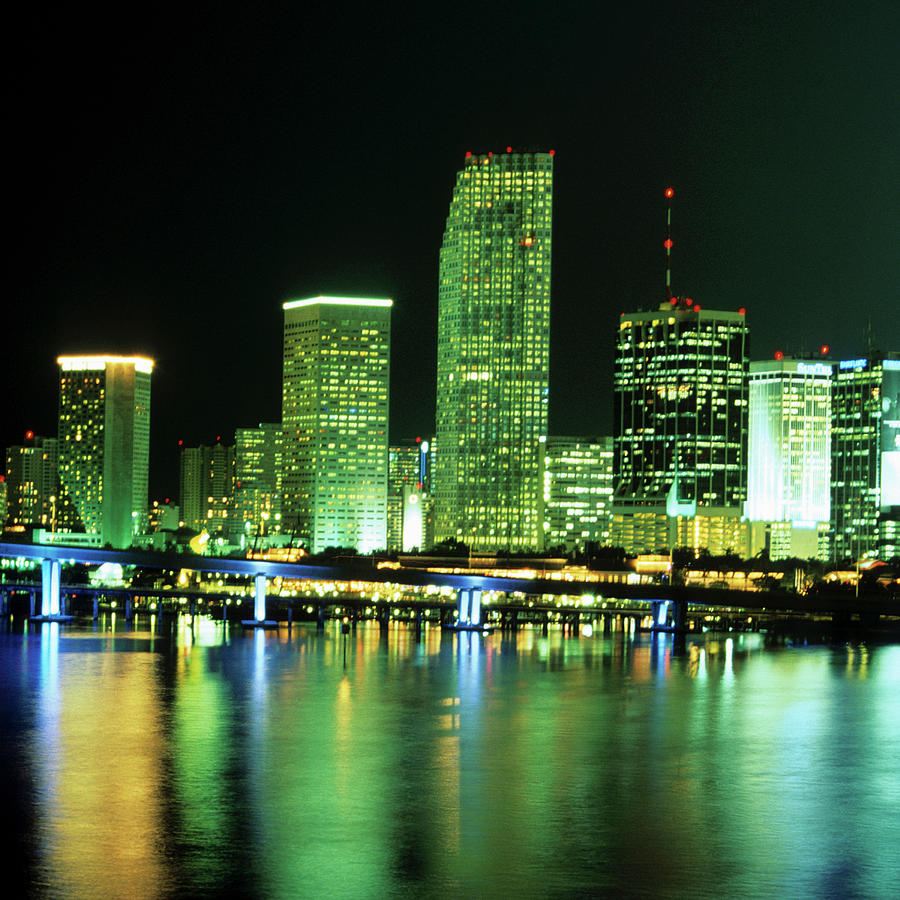 Skyline Of Miami Illuminated At Night Photograph by Hisham Ibrahim