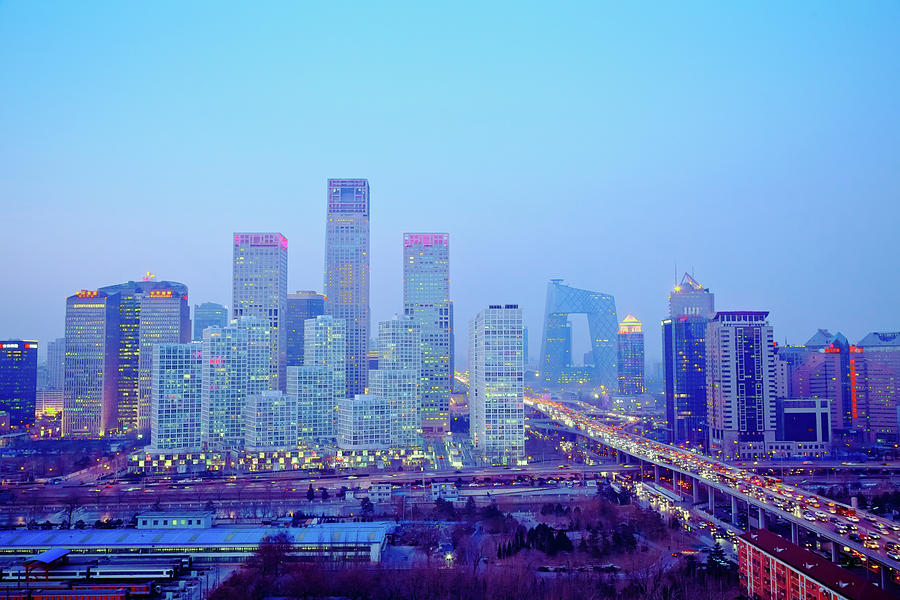 Skyline View Of Beijings Cbd At Night Photograph by Pan Hong