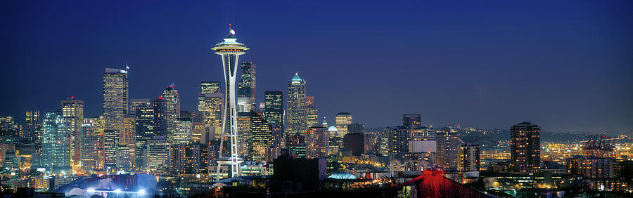 Skyline With Space Needle At Dusk Photograph by Panoramic Images
