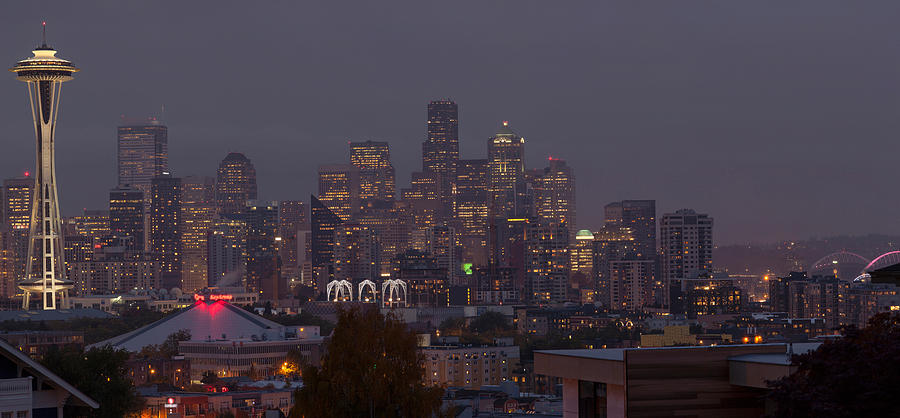 Architecture Photograph - Skylines At Dusk, Seattle, King County by Panoramic Images