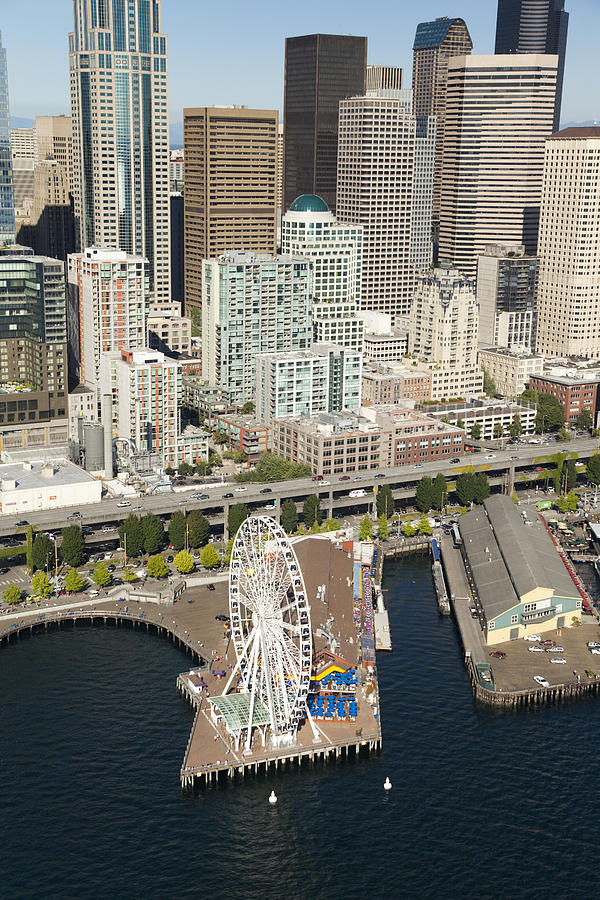 Seattle Photograph - Skyscrapers, Seattle Great Wheel by Andrew Buchanan/SLP