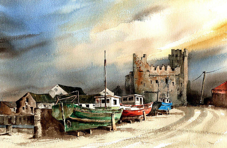 Boat Painting - WEXFORD  Slade Castle by Val Byrne