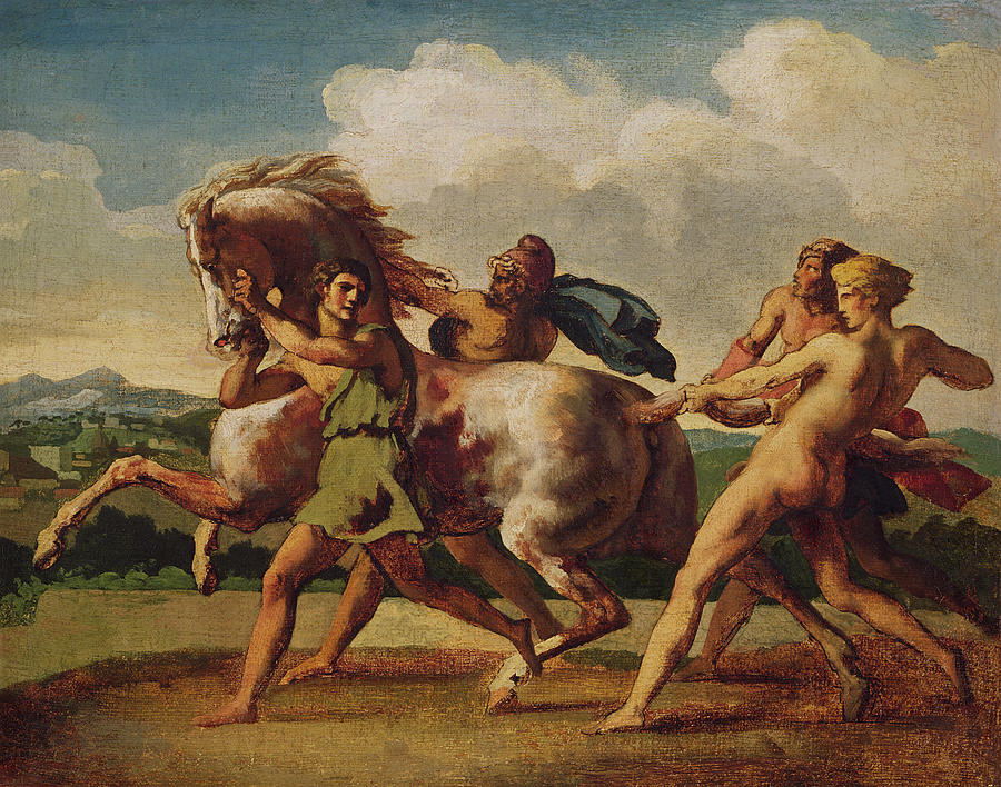 Slaves Stopping A Horse, Study For The Race Of The Barbarian Horses, 1817 Oil On Canvas Photograph by Theodore Gericault