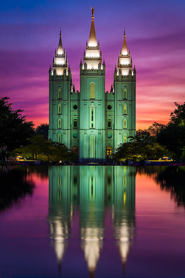 SLC Temple Sunset Photograph by Alan Nix