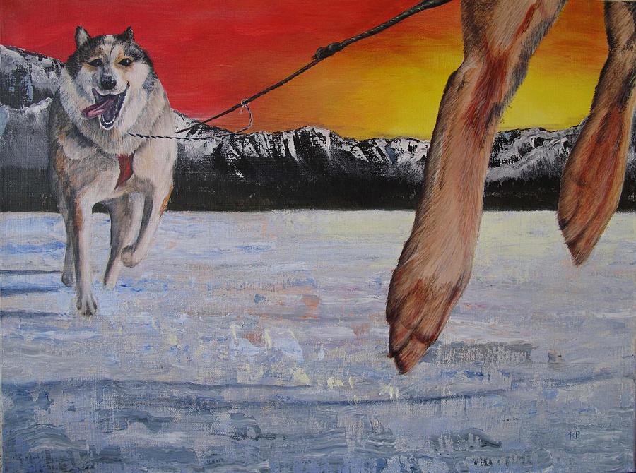 Sled Dogs Painting by Karen Peterson