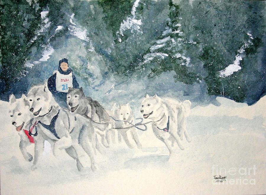 Sled Dogs Painting by Tom Riggs