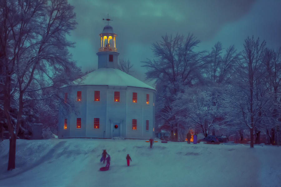Landscape Photograph - Sledding at the old round church by Jeff Folger