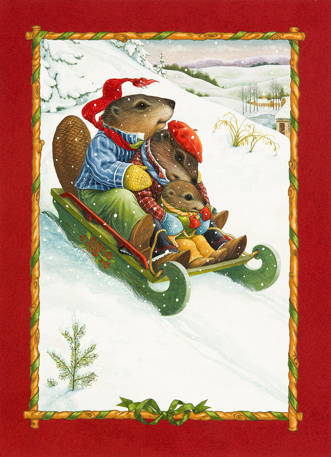 Sledding Painting by Lynn Bywaters