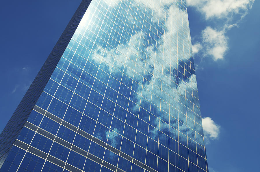 Sleek Glass Office Skyscraper Blue Sky Business Reflection Photograph by PeskyMonkey