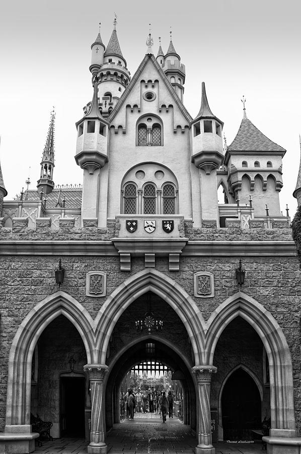Sleeping Beauty Castle Disneyland Backside BW Photograph by Thomas Woolworth