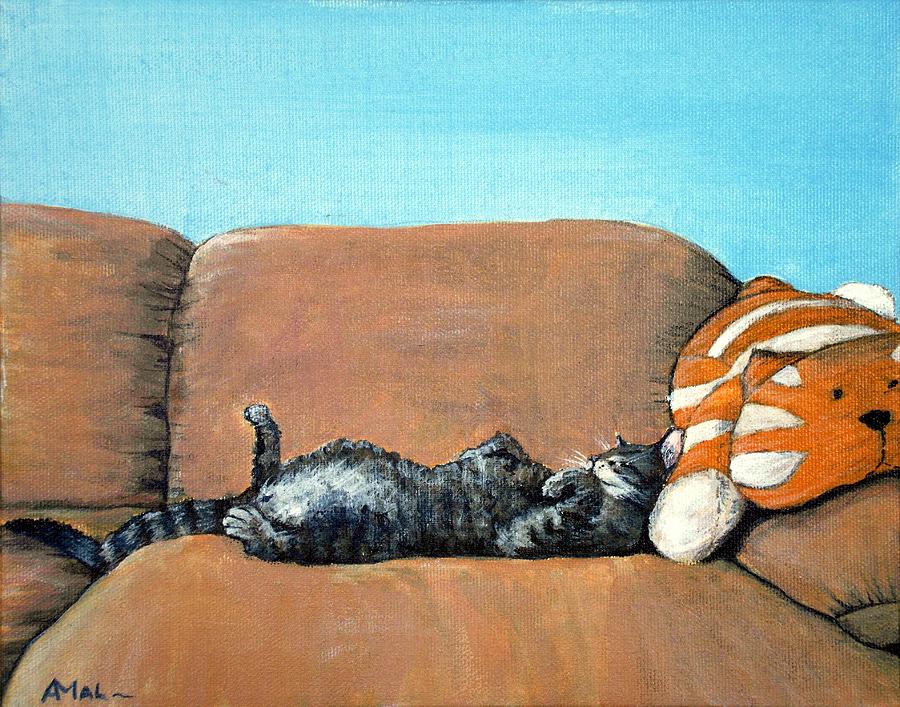 Sleeping Cat Painting by Anastasiya Malakhova