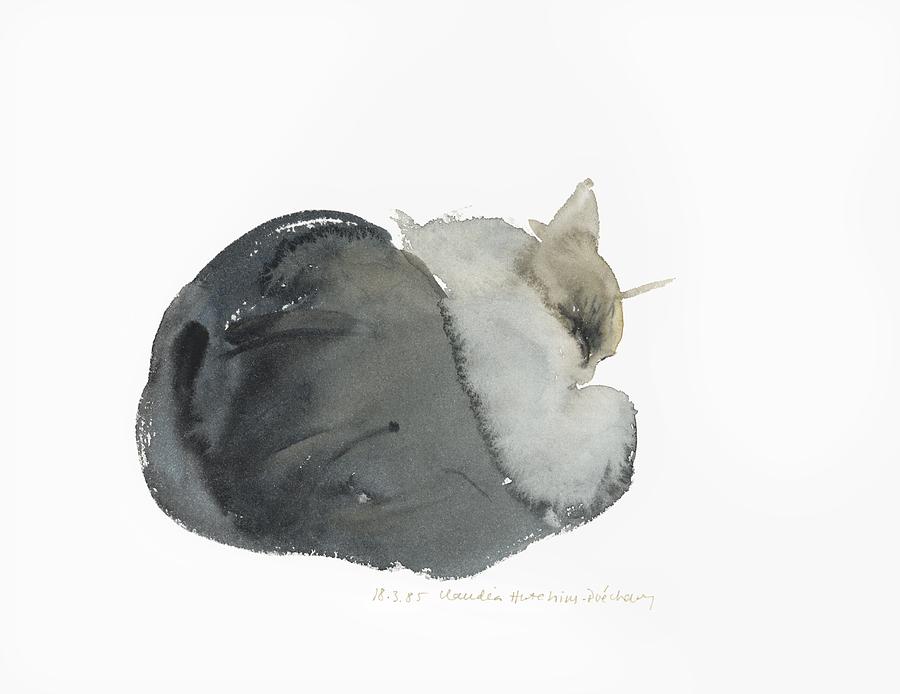Cat Painting - Sleeping cat by Claudia Hutchins-Puechavy