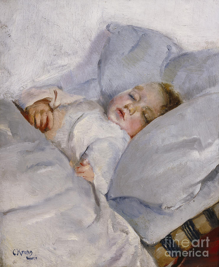 Sleeping child Painting by Christian Krohg