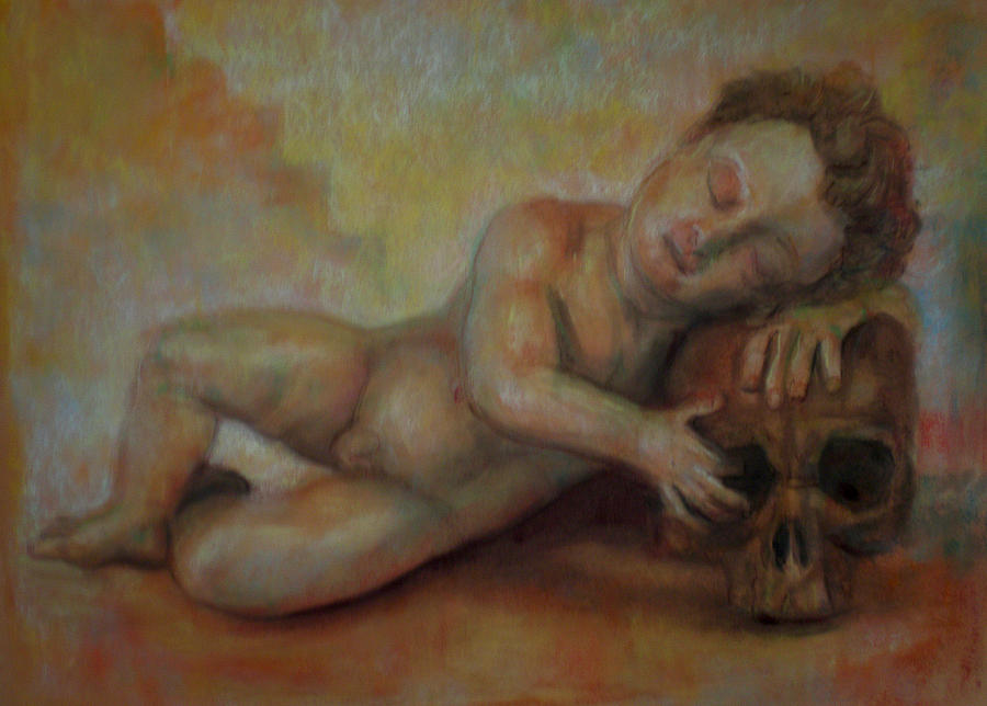 Sleeping Christ child with skull Drawing by Paez  ANTONIO