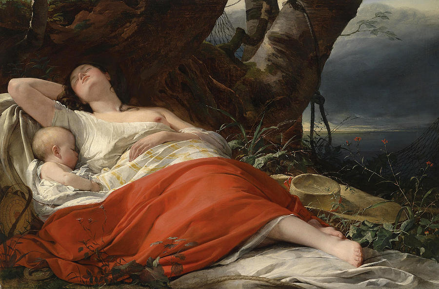 Sleeping fisherwoman Painting by Friedrich von Amerling