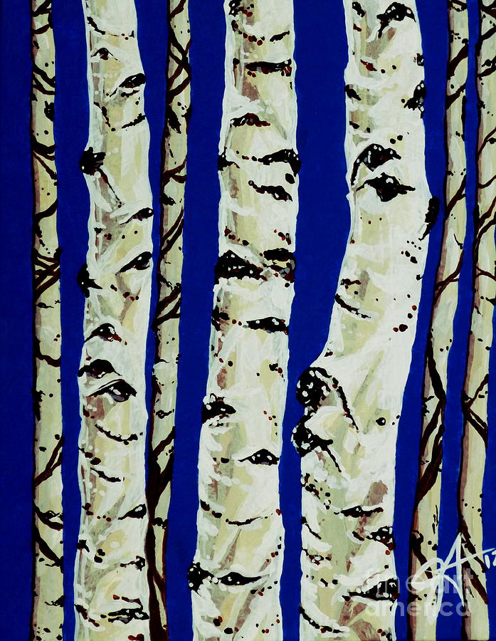 Sleeping Giants Aspen Trees Tree White Blue Winter Quaking Quakies Rocky Mountains Jackie Carpenter Painting by Jackie Carpenter