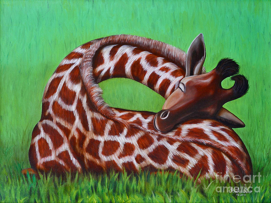 Sleeping Baby Giraffe Painting by Ruben Archuleta - Art Gallery