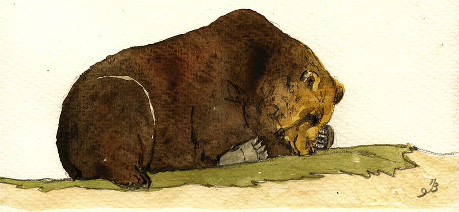 Bear Painting - Sleeping grizzly bear by Juan  Bosco
