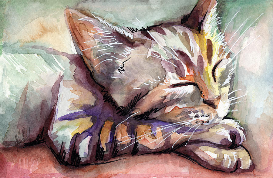 Cat Painting - Sleeping Kitten by Olga Shvartsur