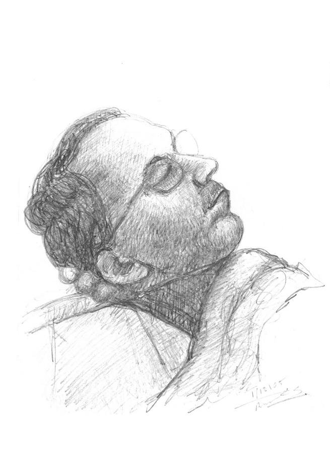 Portrait Drawing - Sleeping My Fathar by Prakash Leuva